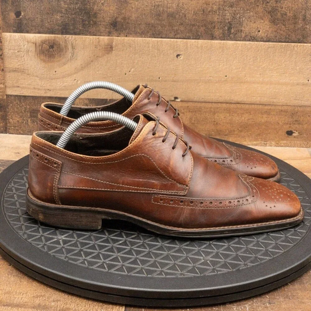 JOHNSTON & MURPHY MENS DRESS SHOES BROWN LEATHER WINGTIPS SQUARE TOE SIZE 9M